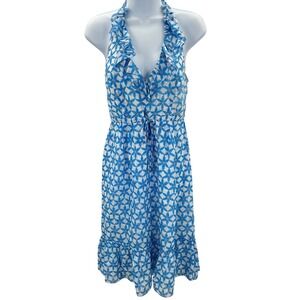 Lilly Pulitzer Y2K Silk Cotton Floral Halter Dress Ruffle Neck Size 8 Feminine